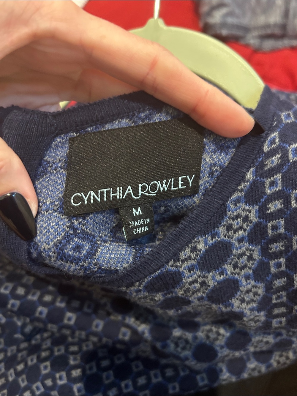 Cynthia Rowley Navy Gray Geometric Jacquard Knit Sweater Dress Exposed Zip M